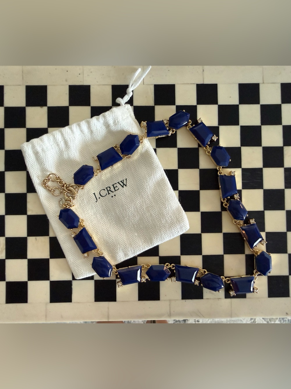 J. Crew Royal Blue Faceted Stone Necklace with Gold Accents